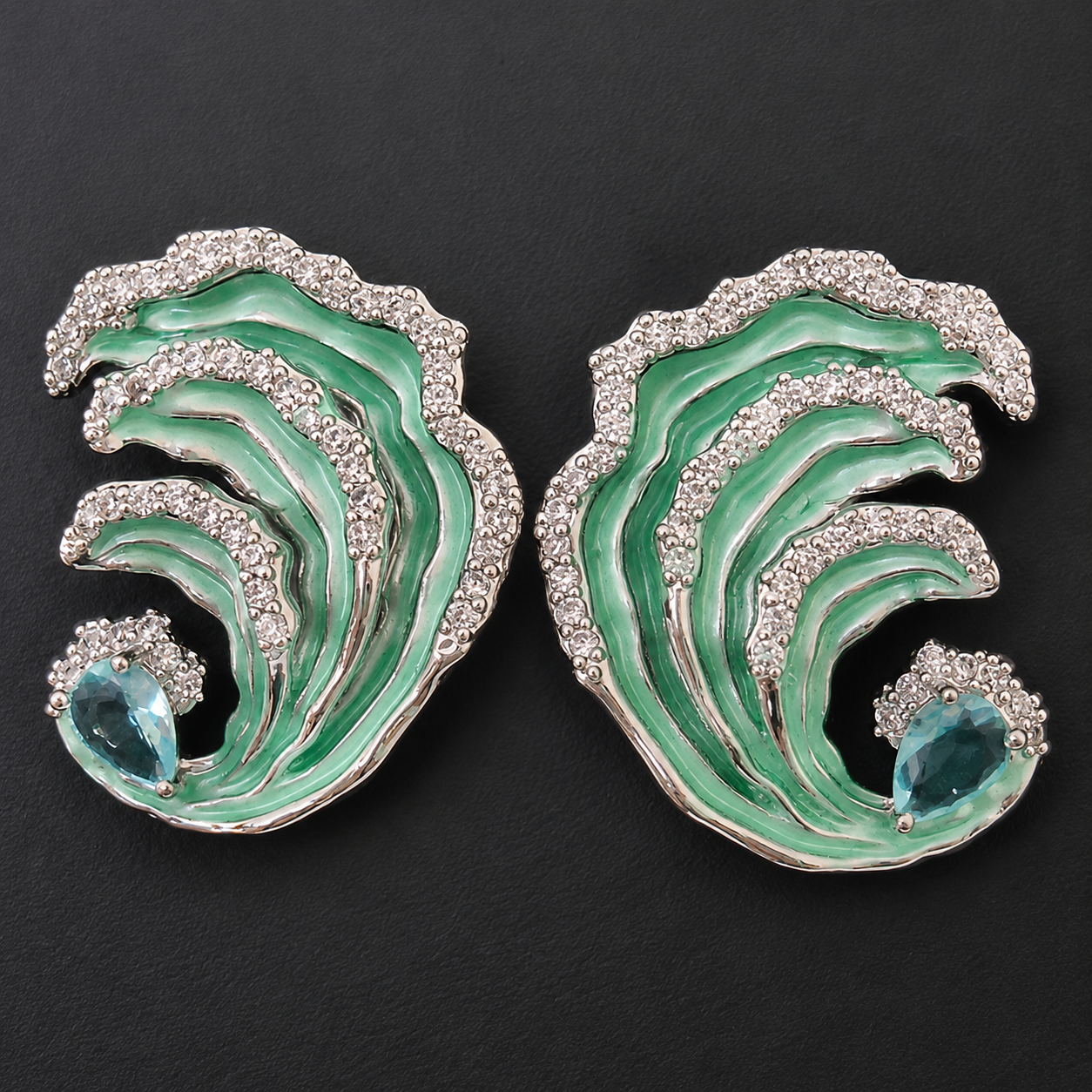 Ocean Wave American Diamond Statement Earrings – Anti Tarnish