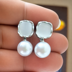 Silver-Tone Pearl Accent Stud Earrings