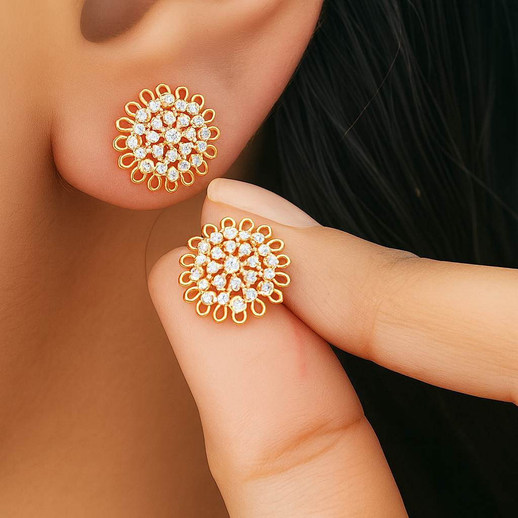 Dual Elegance Brass Stud & Drop Earrings Set with American Diamonds