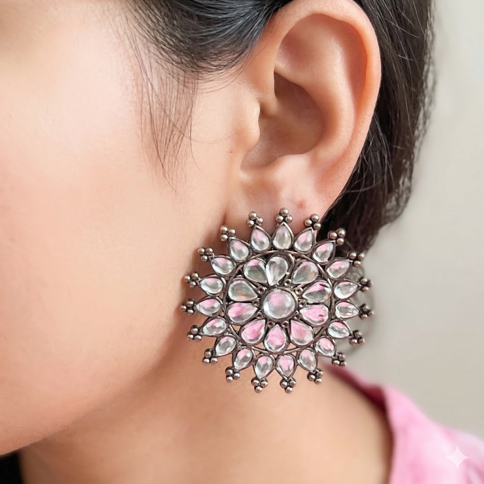 Oxidized White Stone Statement Earrings Combo (Set of 2)