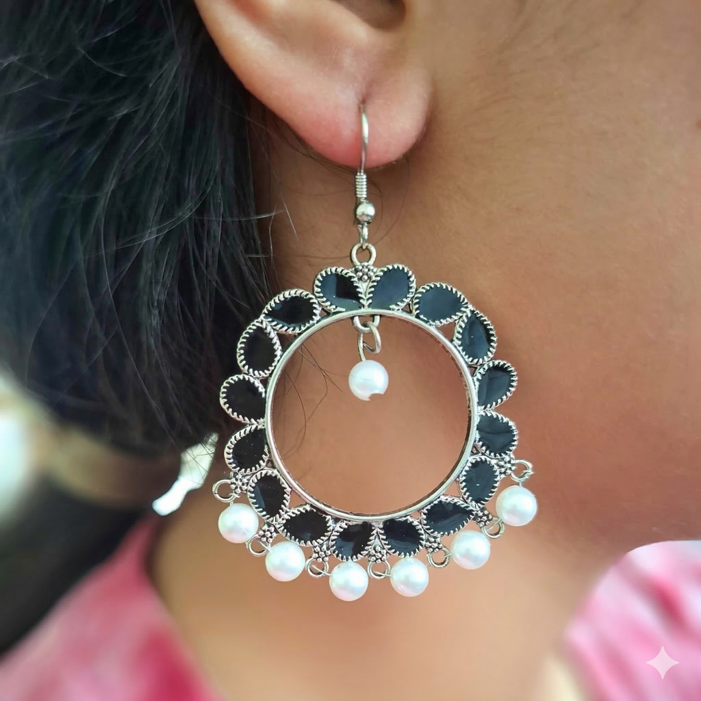 Oxidized Statement Earrings Combo with Pearl Drops (Set of 2)