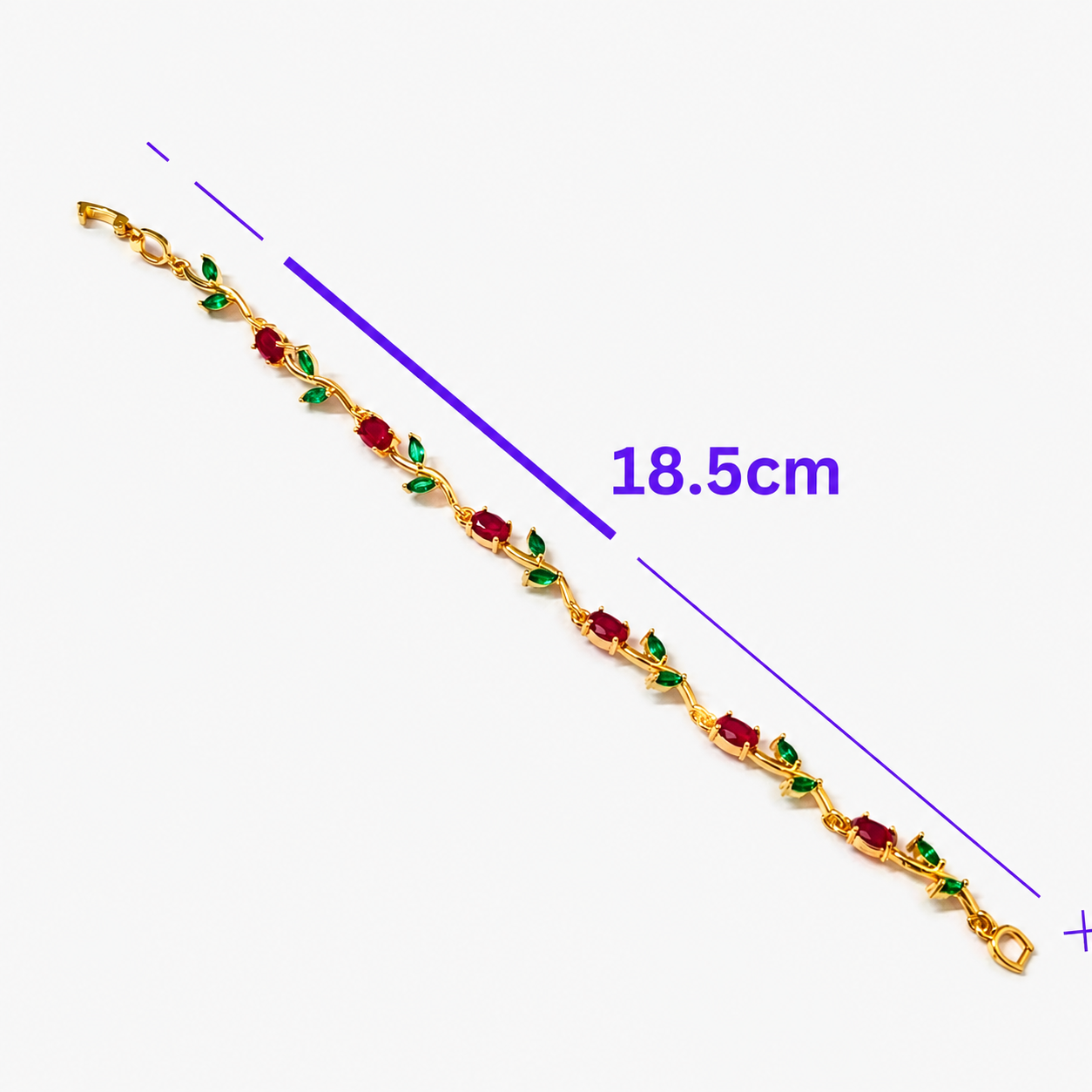 Anti-Tarnish Gold-Plated Red & Green Tulip Stone Bracelet for Women