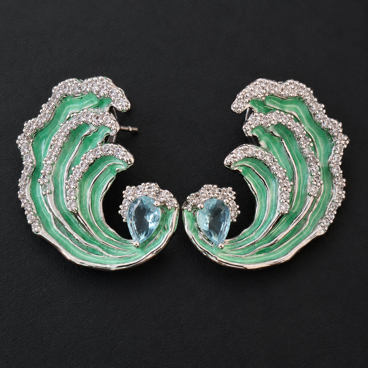 Ocean Wave American Diamond Statement Earrings – Anti Tarnish