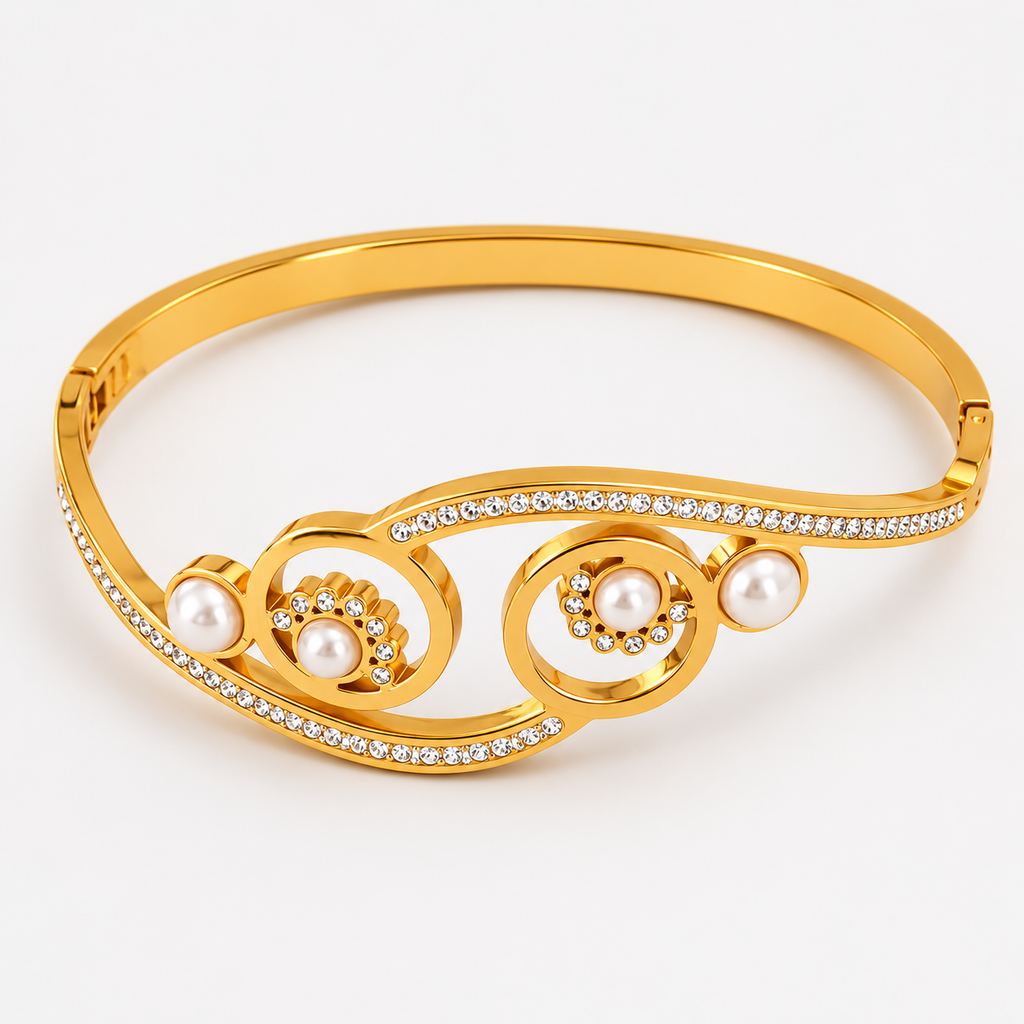 Zyraah Golden Pearl Swirl Anti-Tarnish Bracelet