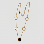 Clover Charm Stainless Steel Necklace – Gold Finish with Black Accent Pendant