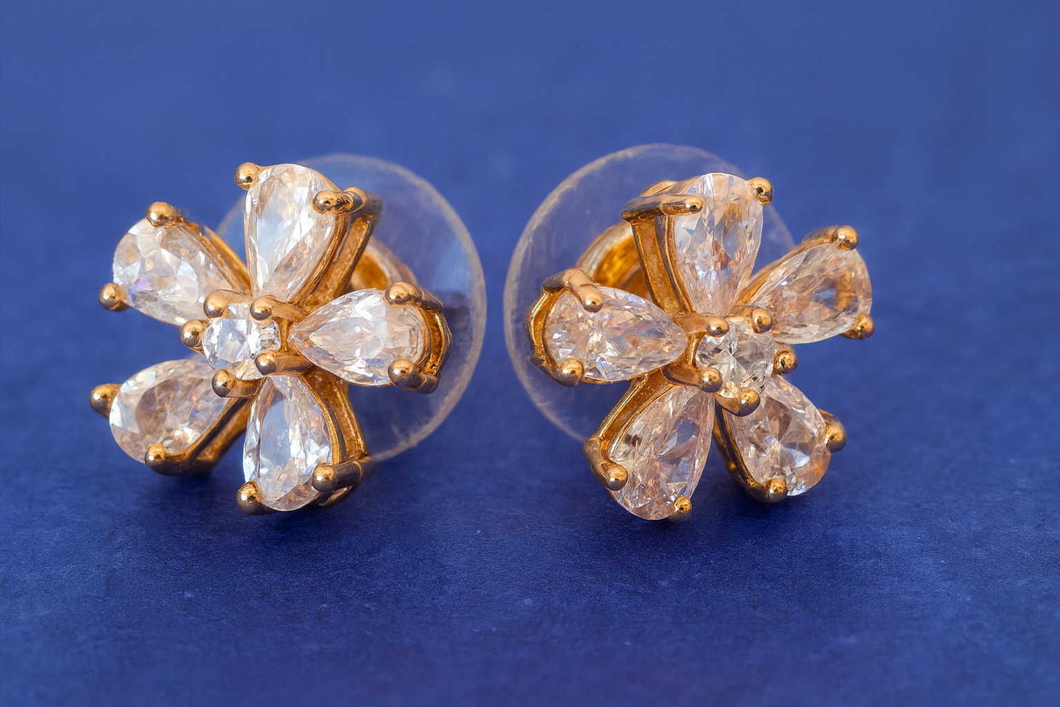 Elegant Glow Brass Hoop Drop & Floral Stud Earrings Combo with American Diamonds