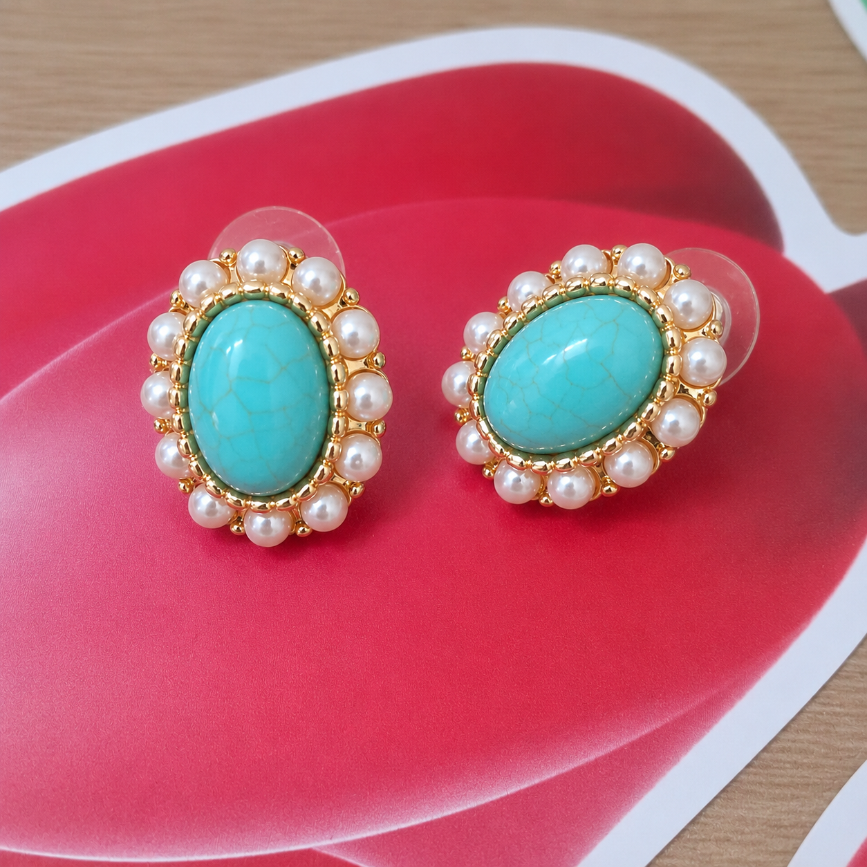 Turquoise Pearl Stud Earrings – Anti Tarnish Stainless Steel Studs