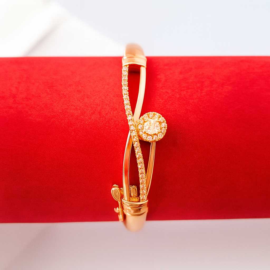 Elegant Infinity Knot Bracelet with American Diamonds (Gold Finish)