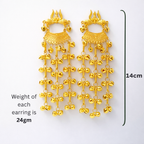 Kashmiri Trishul Gold Statement Earrings with Ghungroo Drops
