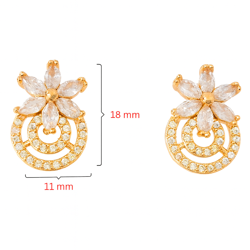 Floral American Diamond Stud Earrings – Gold Plated Brass