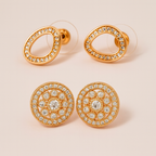 Timeless Sparkle Brass Oval & Round Stud Earrings Combo with American Diamonds