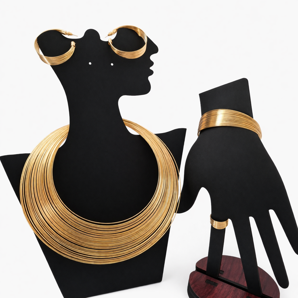 Radiant Coil Statement Jewelry Set – Necklace, Hoop Earrings, Bracelet & Ring