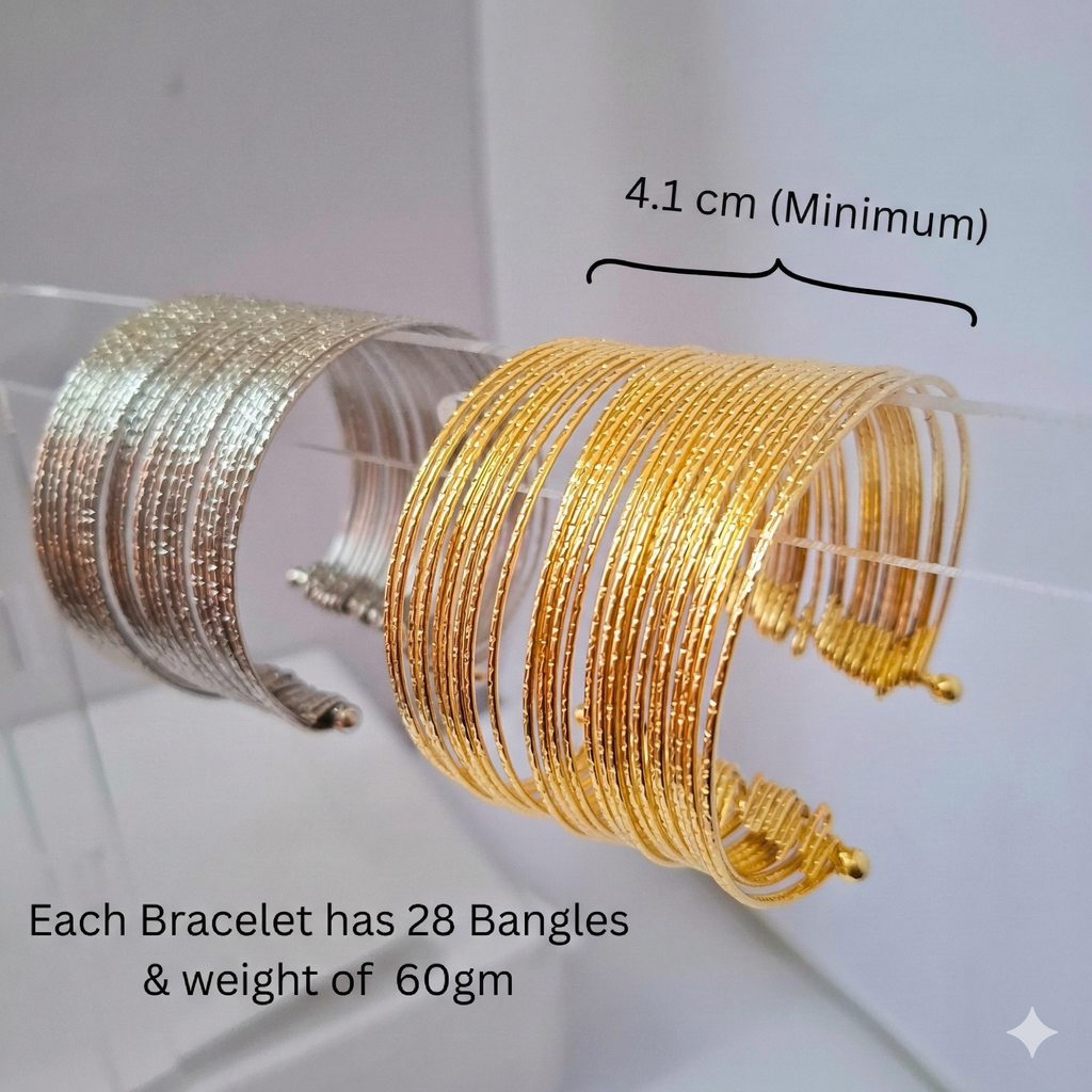 Layered Multi-Bangle Cuff Bracelet Set - Set of 2 - Gold & Oxidized Silver