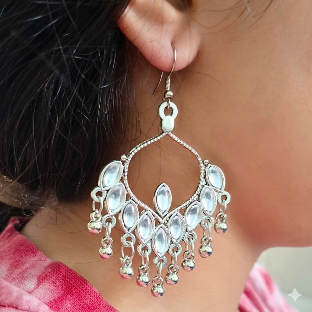 Oxidized White Stone Statement Earrings Combo (Set of 2)