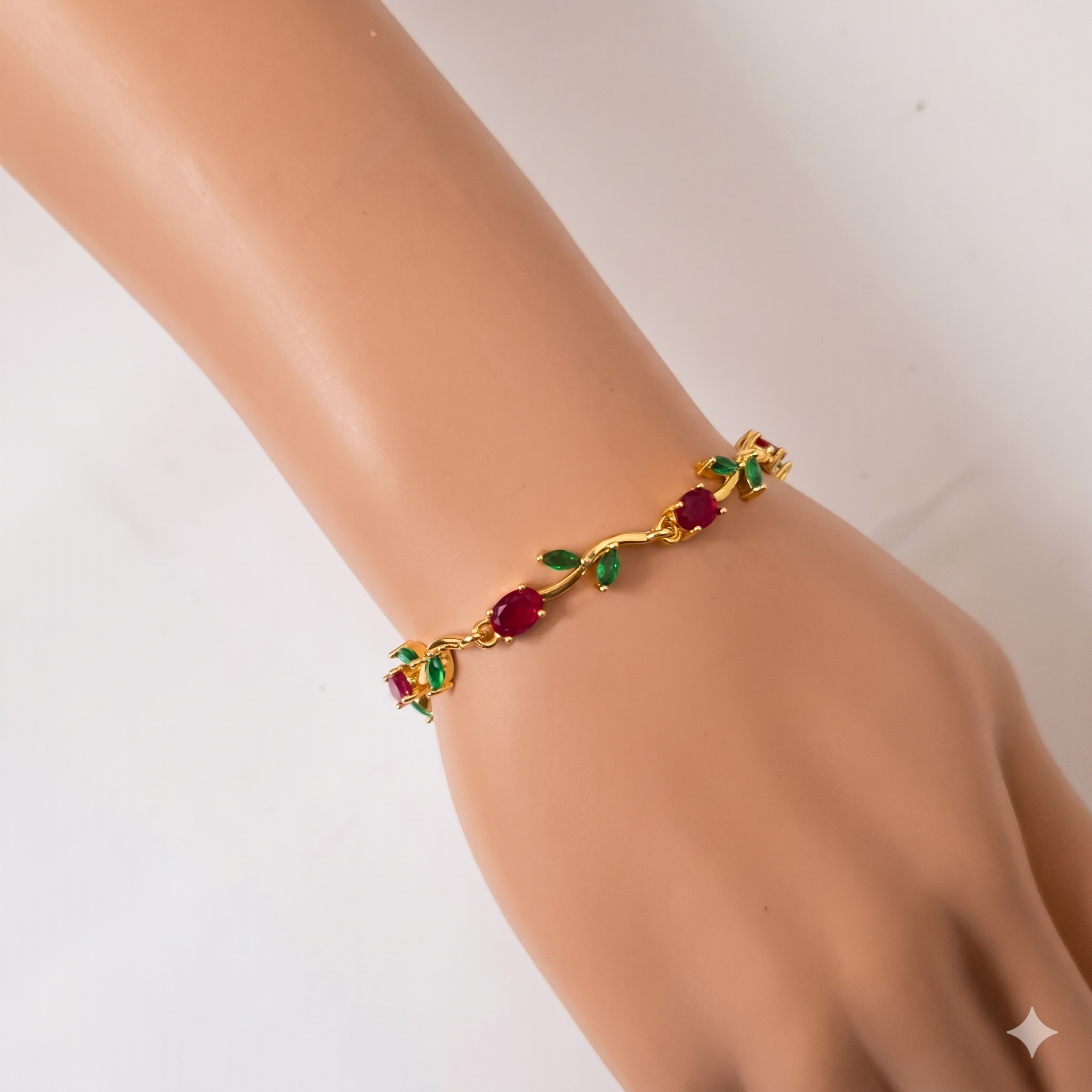 Anti-Tarnish Gold-Plated Red & Green Tulip Stone Bracelet for Women