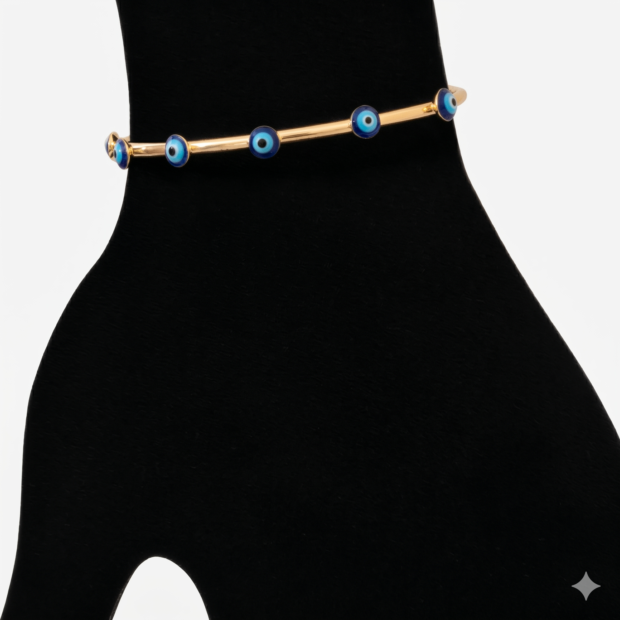 Blue Evil Eye Open Cuff Bracelet – Gold Plated Stainless Steel Anti-Tarnish Bangle for Women