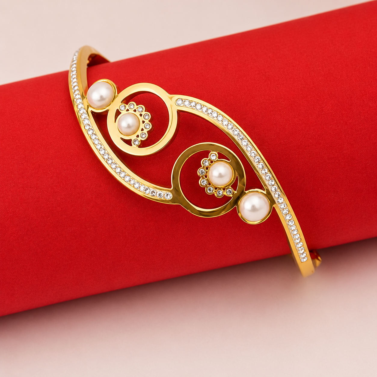 Zyraah Golden Pearl Swirl Anti-Tarnish Bracelet