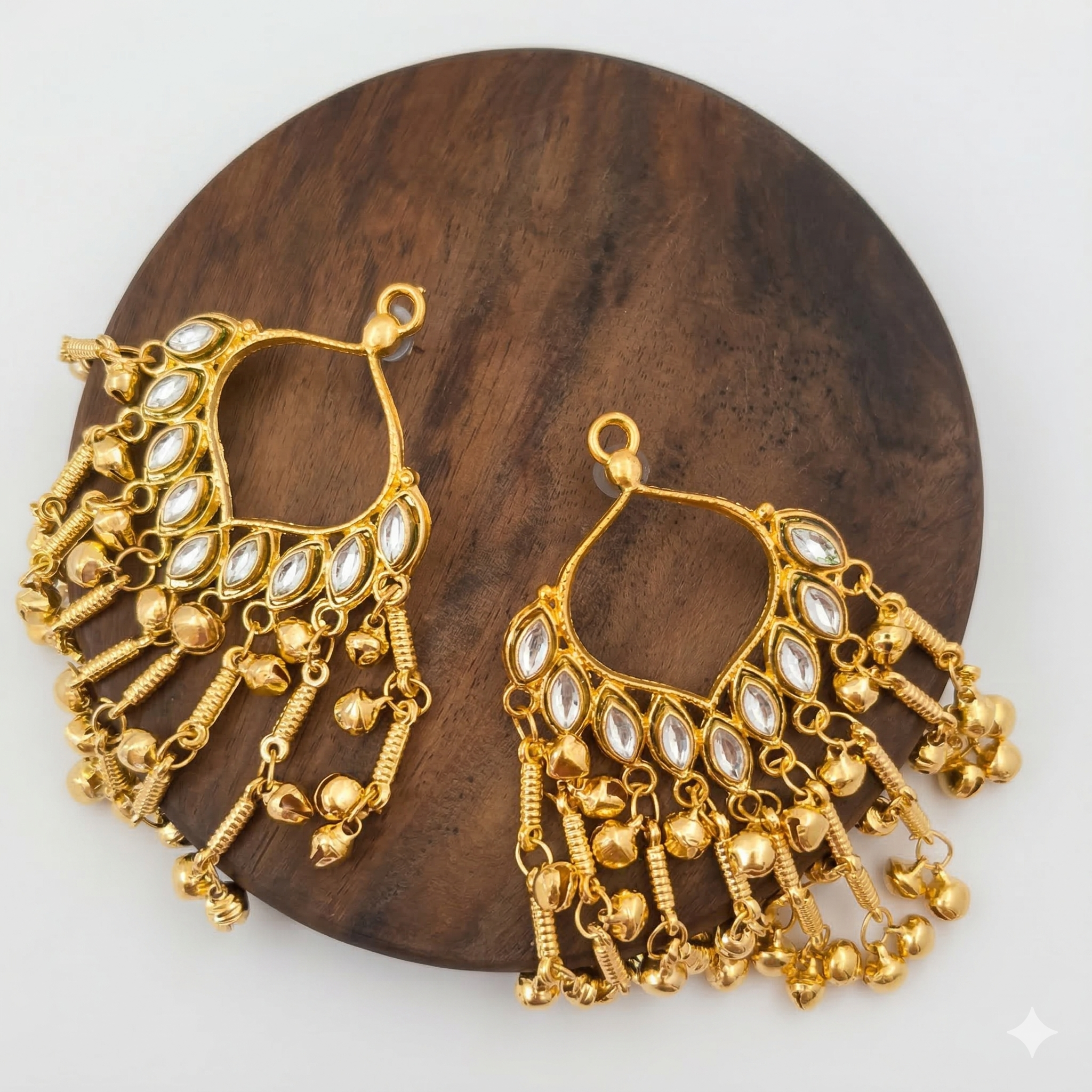Kashmiri Gold-Tone Chandbali Ghungroo Earrings