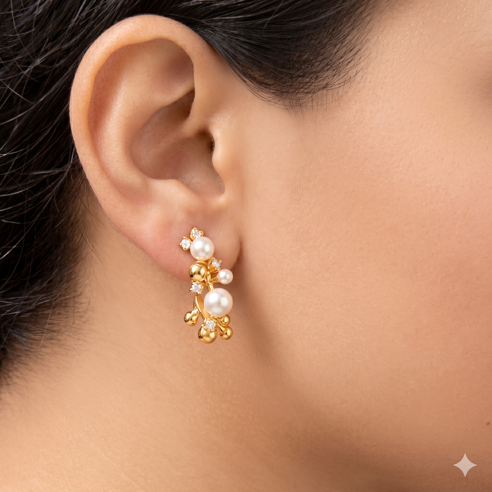 Anti-Tarnish Gold Pearl Hoop Earrings with CZ Stones – Elegant Statement Earrings