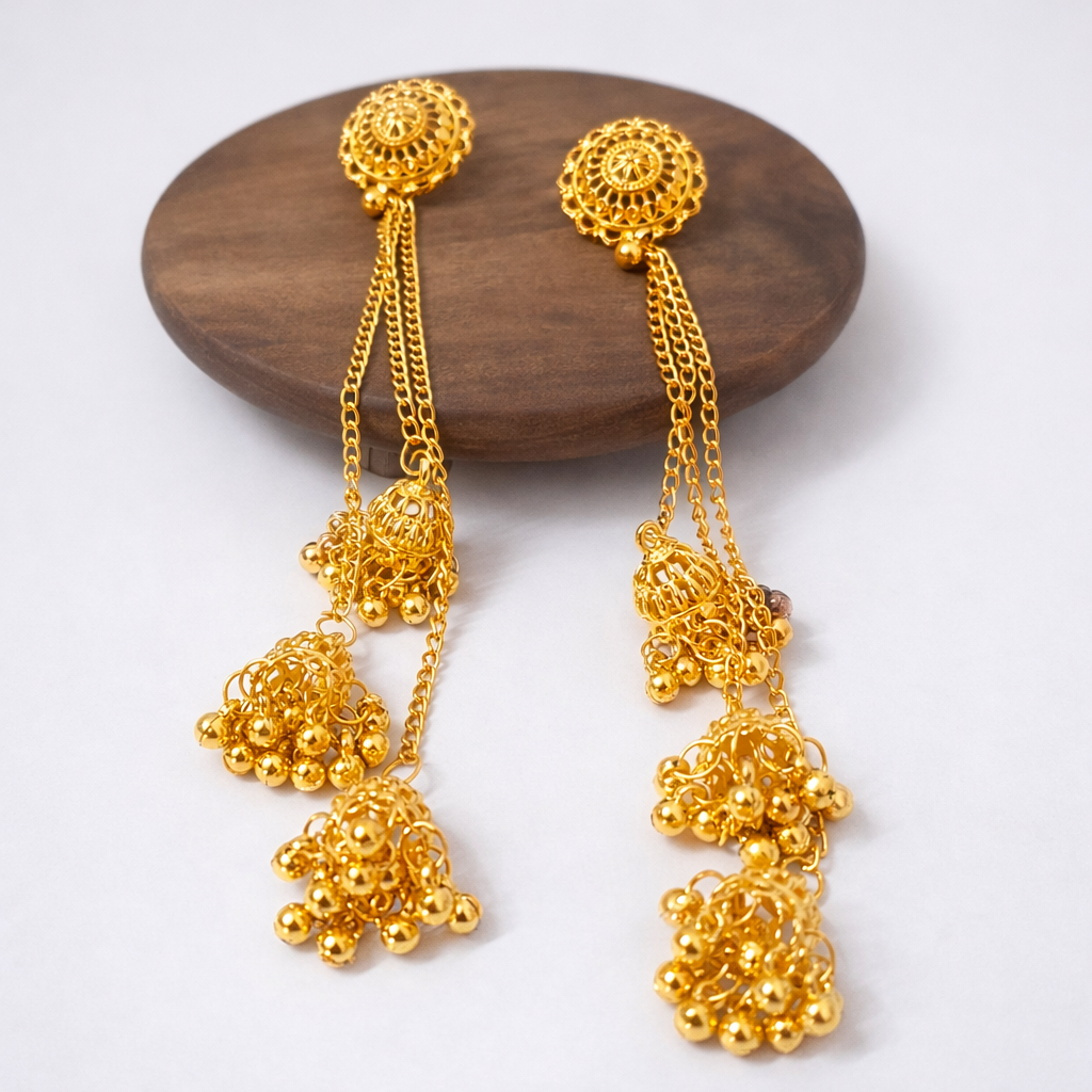 Kashmiri Heritage Multi-Jhumka Statement Earrings