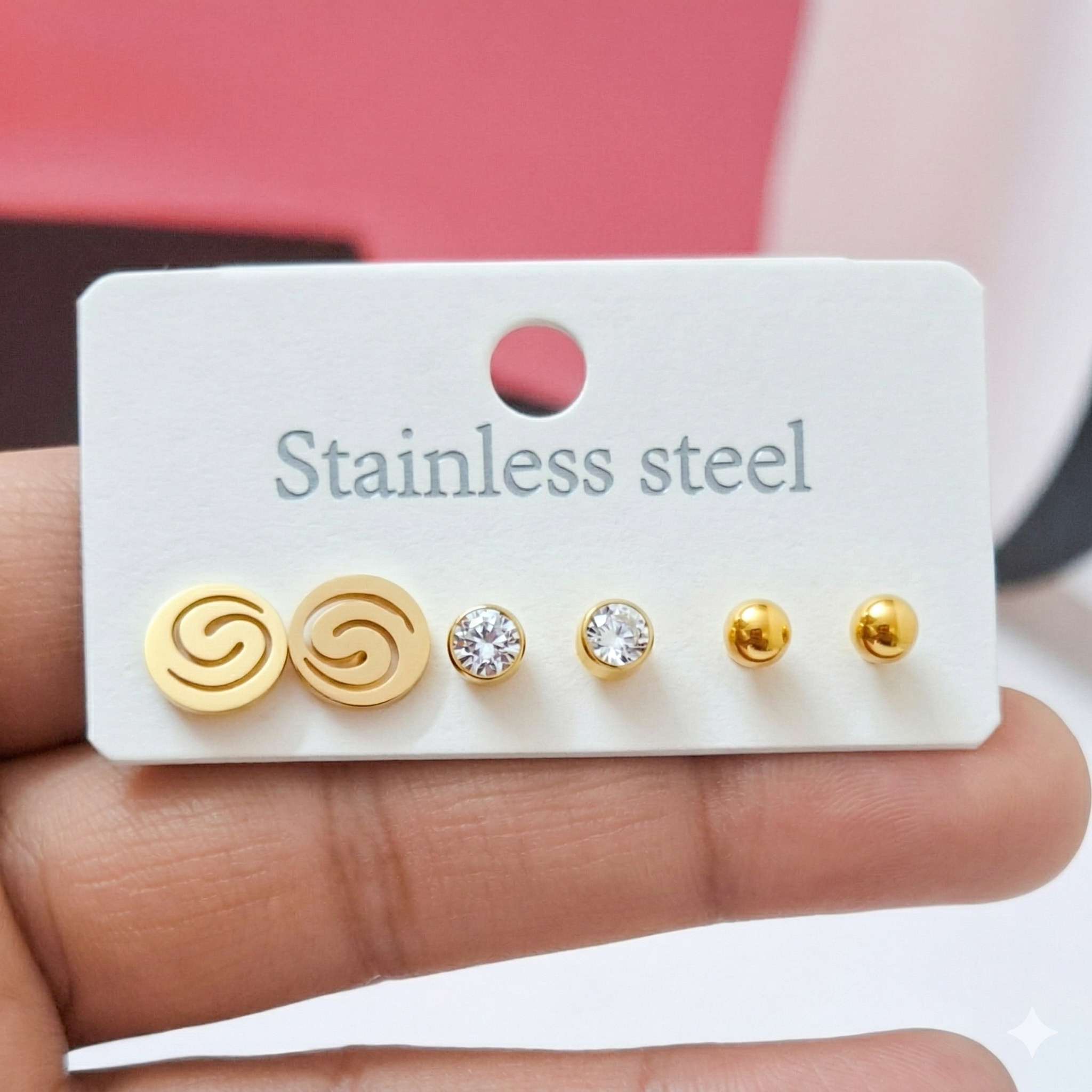 Minimal Gold Charm Bracelet with 3-Pair Stud Earrings Set (Stainless Steel | 316L | Waterproof)