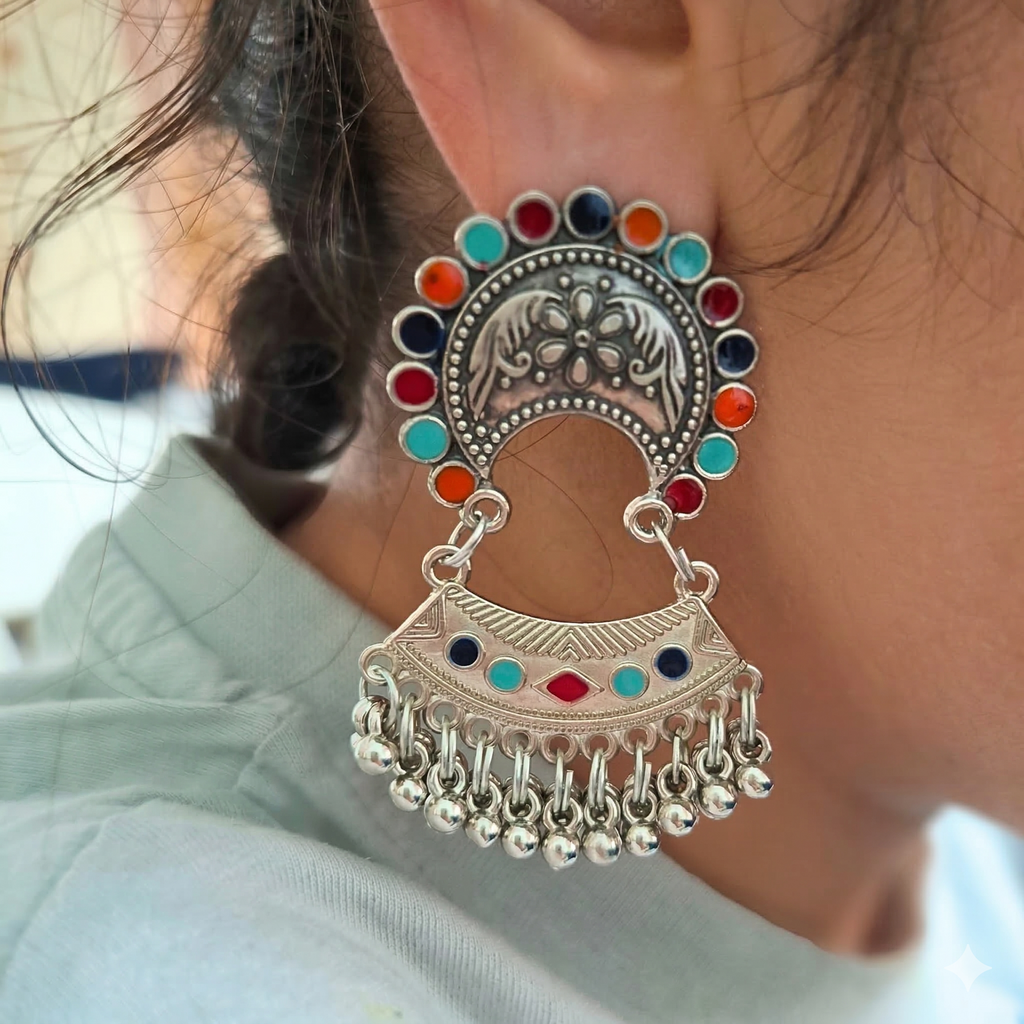 Oxidized Multicolor Statement Earrings Combo - Set of 3