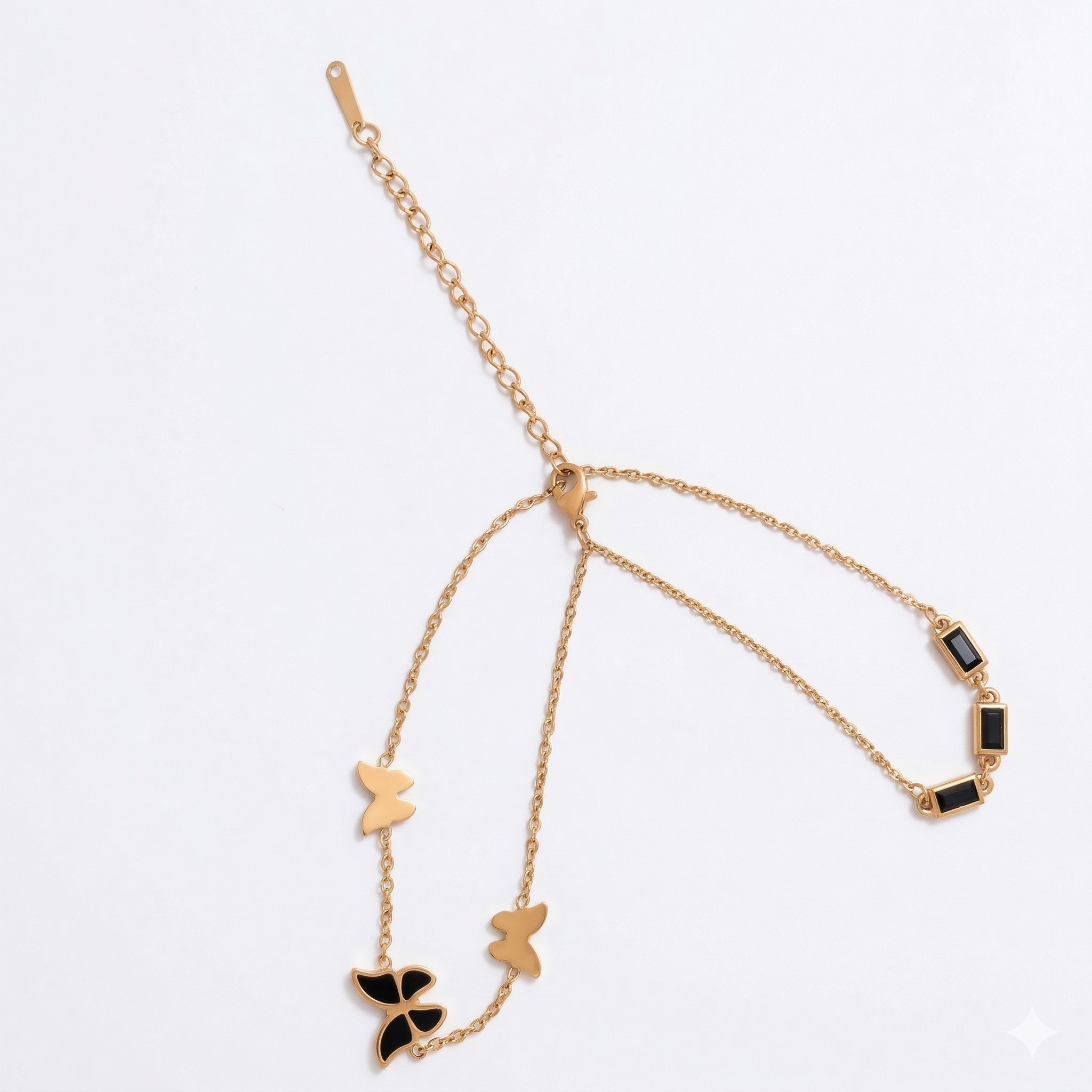 Dual Layer Butterfly Charm Stainless Steel Bracelet – Black & Gold