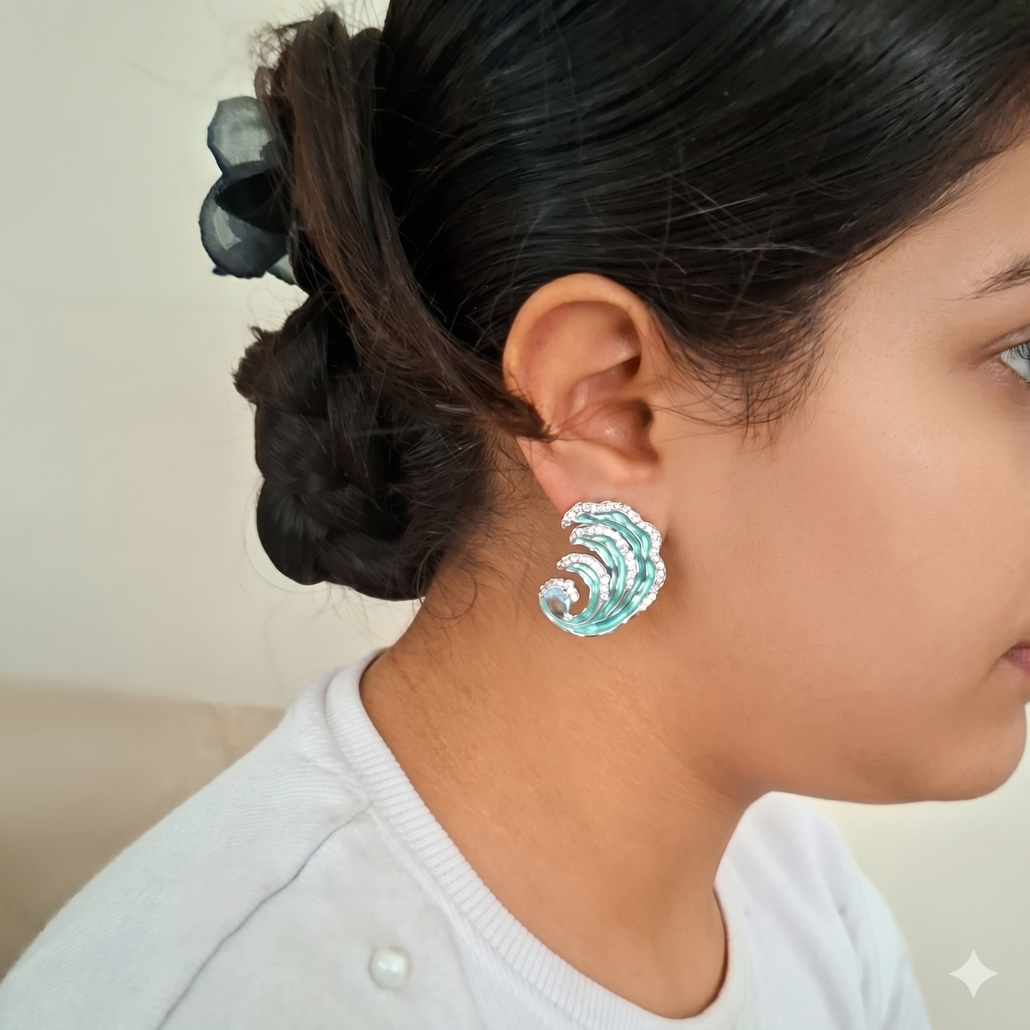 Ocean Wave American Diamond Statement Earrings – Anti Tarnish
