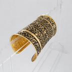 Vintage Floral Engraved Wide Cuff Bracelet – Antique Gold Finish