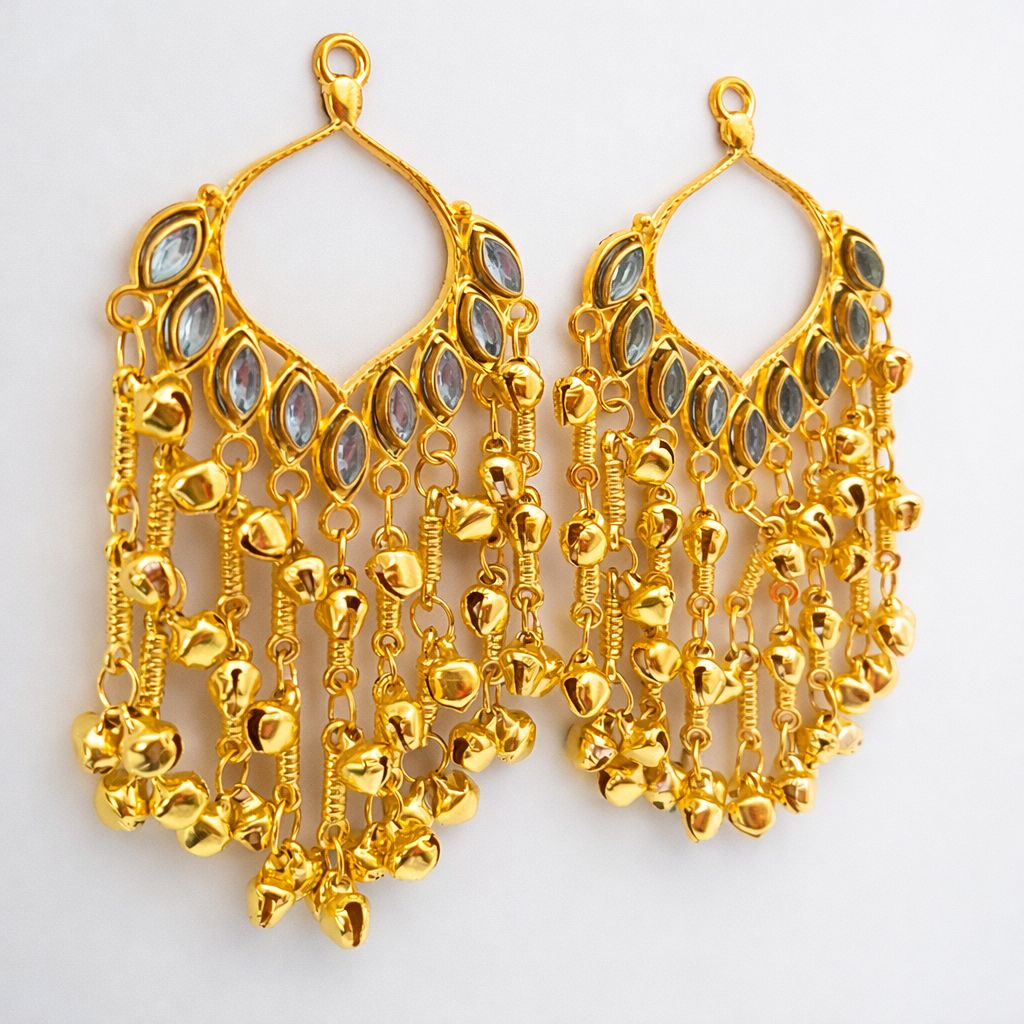 Kashmiri Gold-Tone Chandbali Ghungroo Earrings