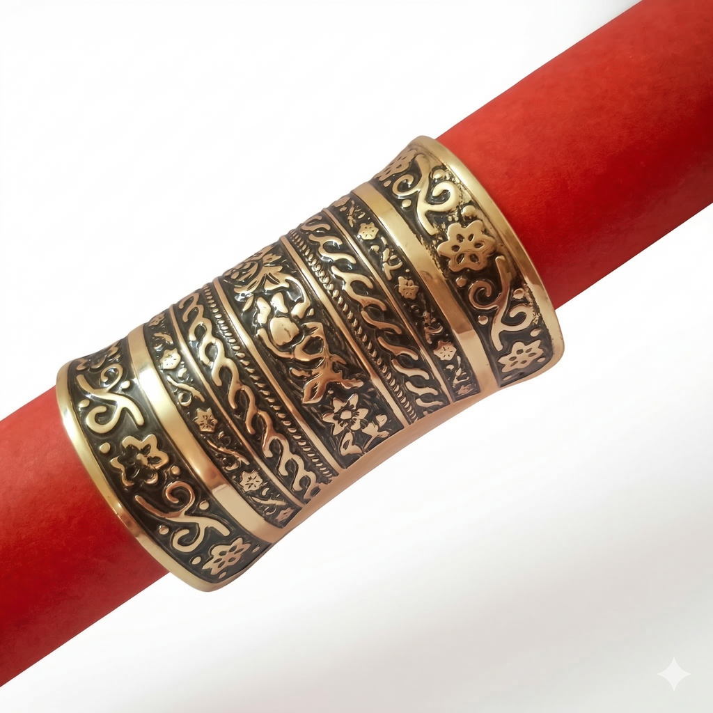 Vintage Floral Engraved Wide Cuff Bracelet – Antique Gold Finish