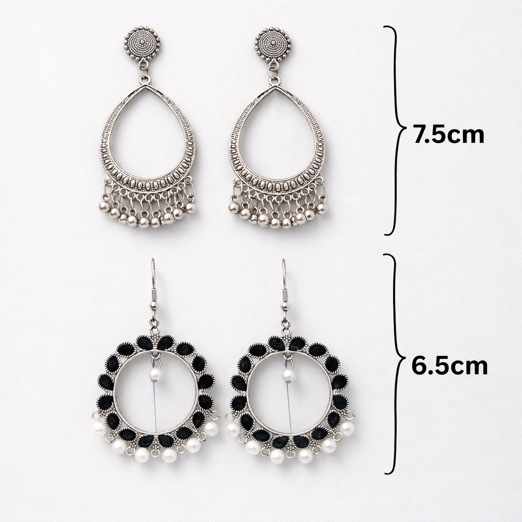 Oxidized Statement Earrings Combo with Pearl Drops (Set of 2)
