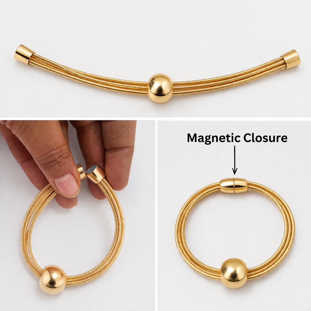 Luxe Gold-Tone Combo Set – 3 Necklaces, 3 Earrings & Magnetic Bracelet (7-in-1 Set)