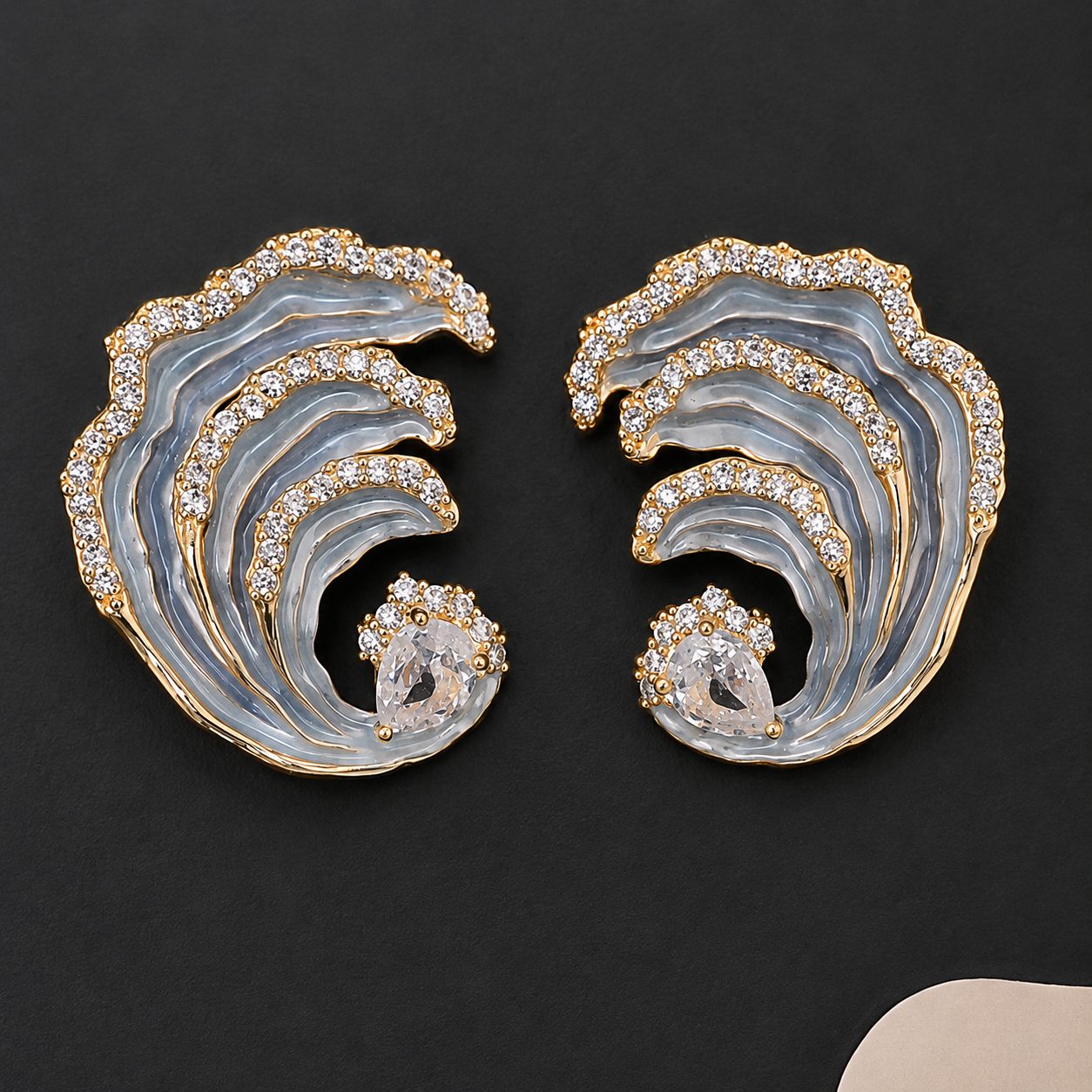 Ocean Wave American Diamond Statement Earrings – Anti Tarnish