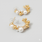 Anti-Tarnish Gold Pearl Hoop Earrings with CZ Stones – Elegant Statement Earrings