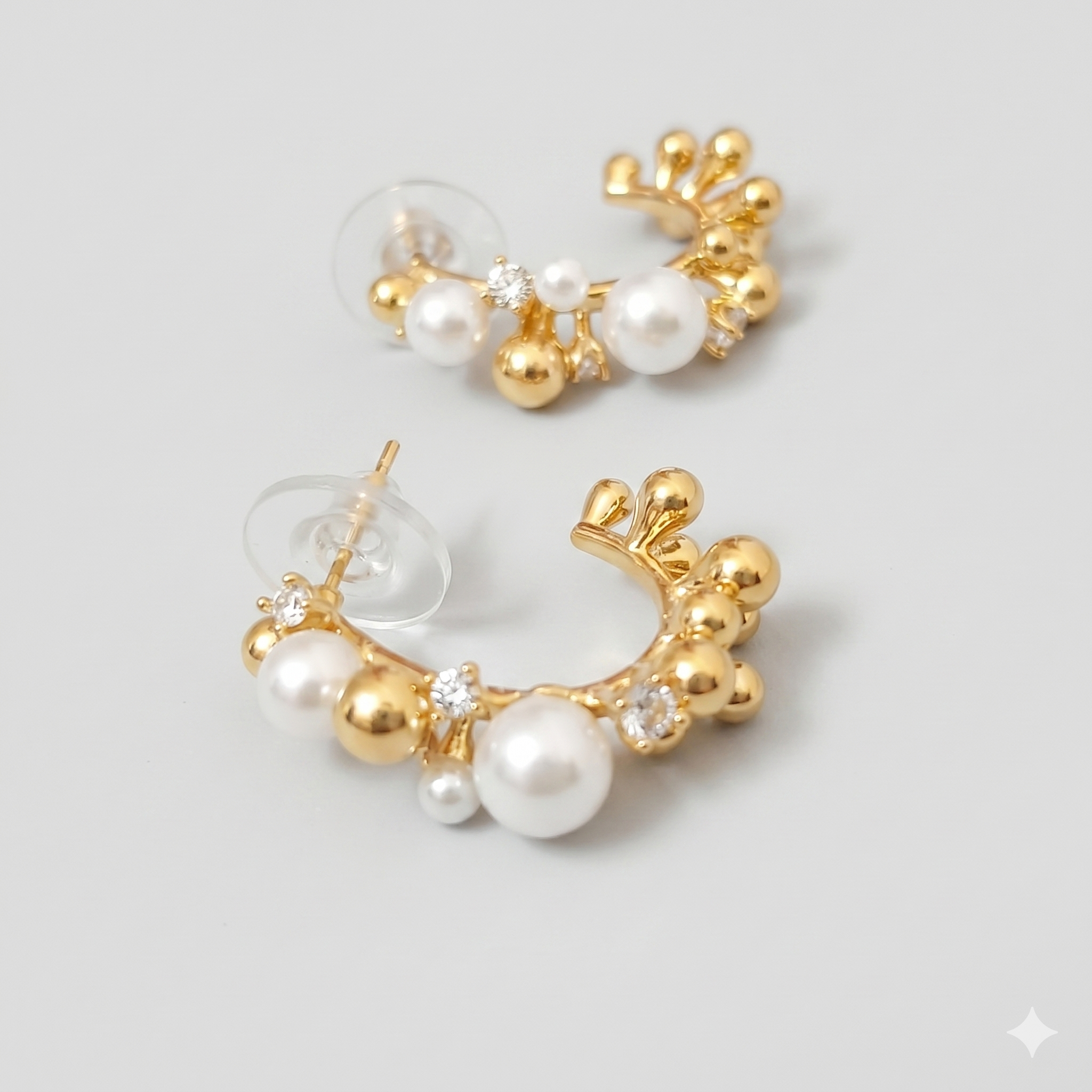 Anti-Tarnish Gold Pearl Hoop Earrings with CZ Stones – Elegant Statement Earrings