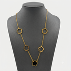 Clover Charm Stainless Steel Necklace – Gold Finish with Black Accent Pendant