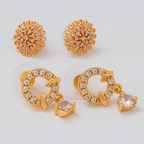 Dual Elegance Brass Stud & Drop Earrings Set with American Diamonds