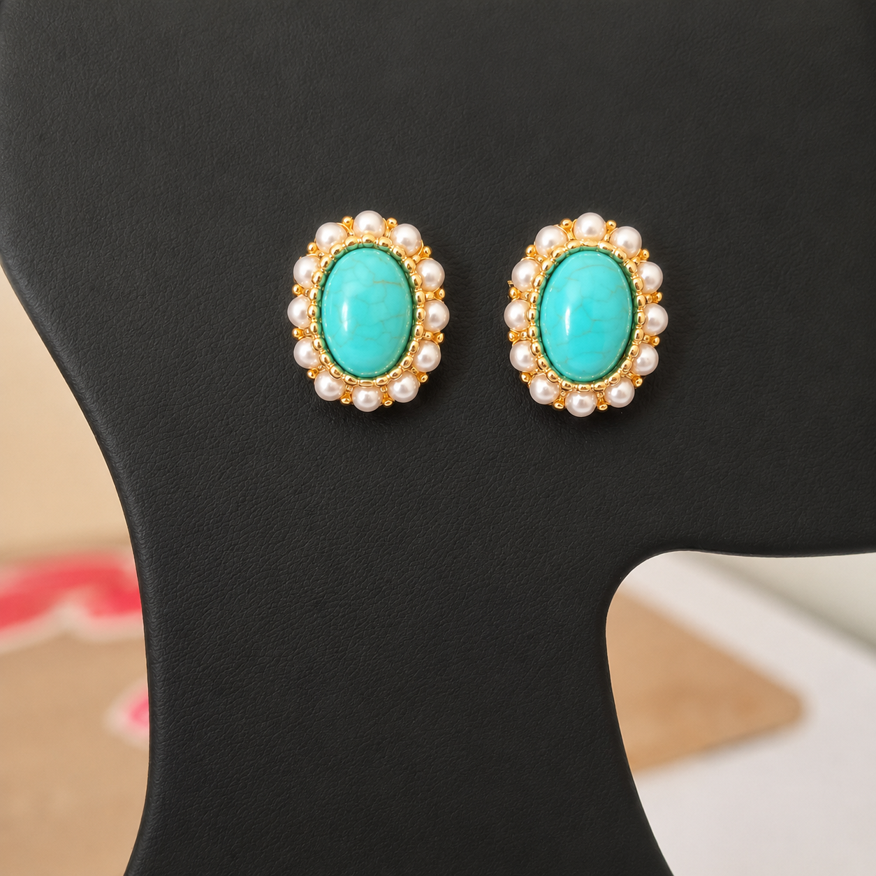 Turquoise Pearl Stud Earrings – Anti Tarnish Stainless Steel Studs