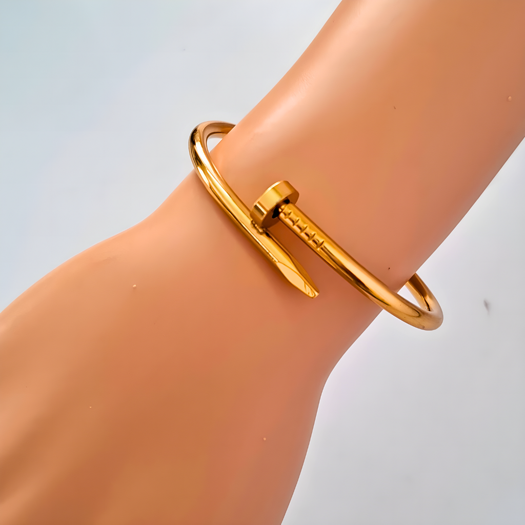 Minimalist Nail Design Gold Tone Bracelet