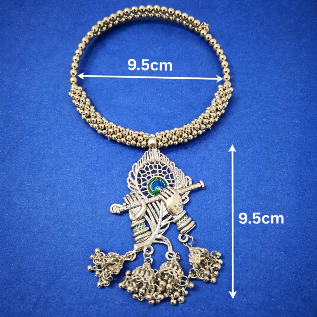 Oxidized Silver Krishna Flute Statement Choker Necklace