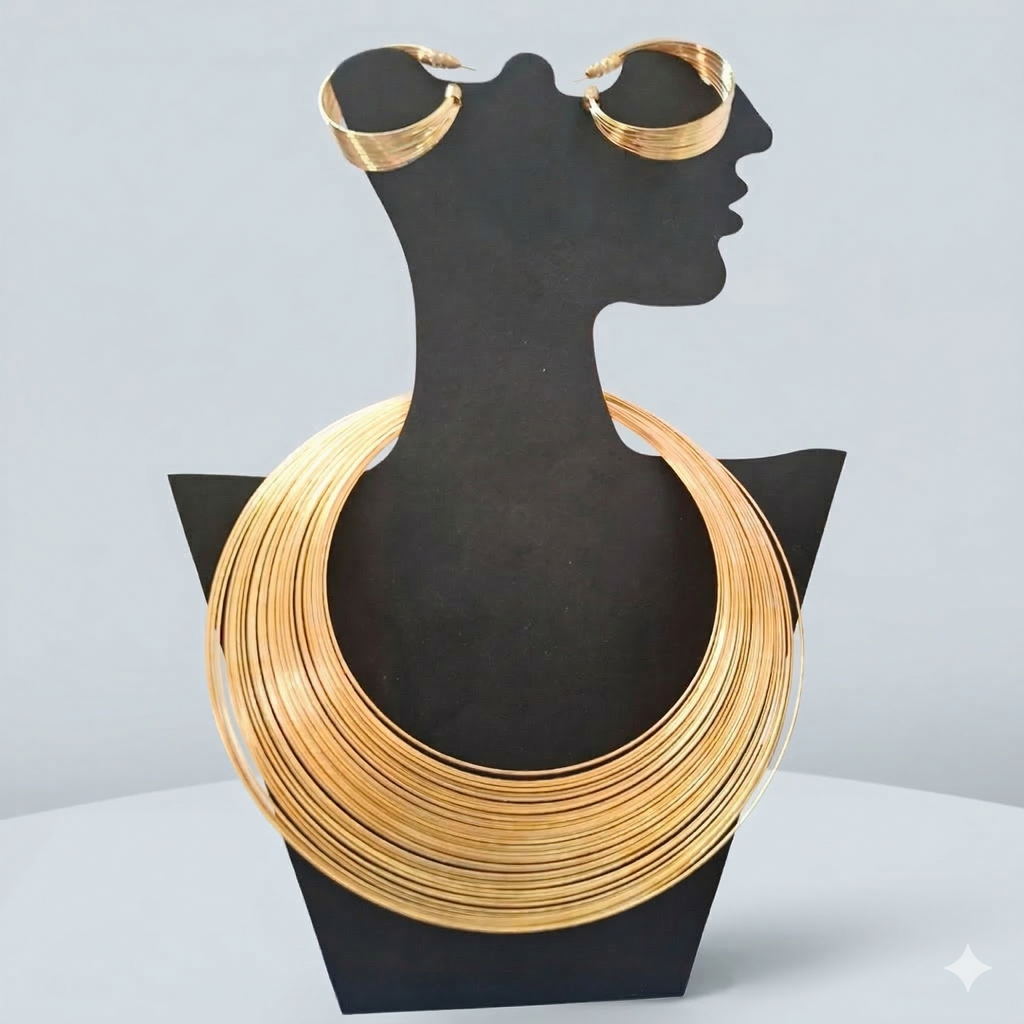 Radiant Coil Statement Jewelry Set – Necklace, Hoop Earrings, Bracelet & Ring