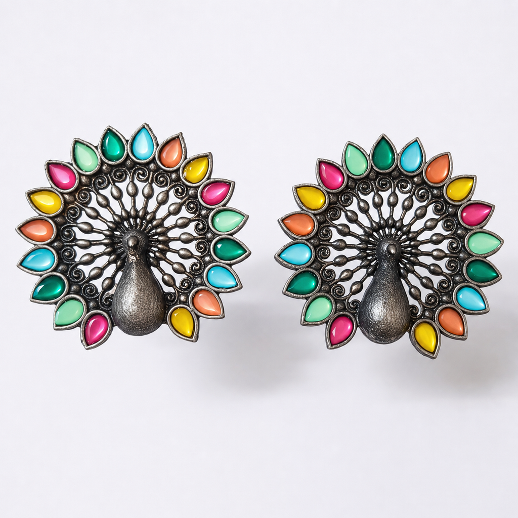 Mayura Mosaic Oxidized Statement Stud Earrings