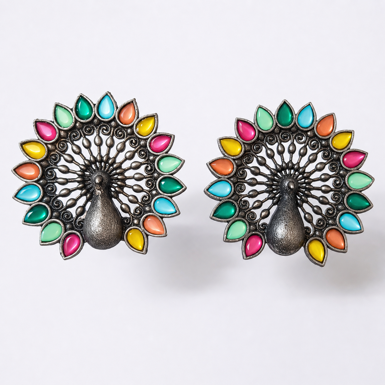 Mayura Mosaic Oxidized Statement Stud Earrings