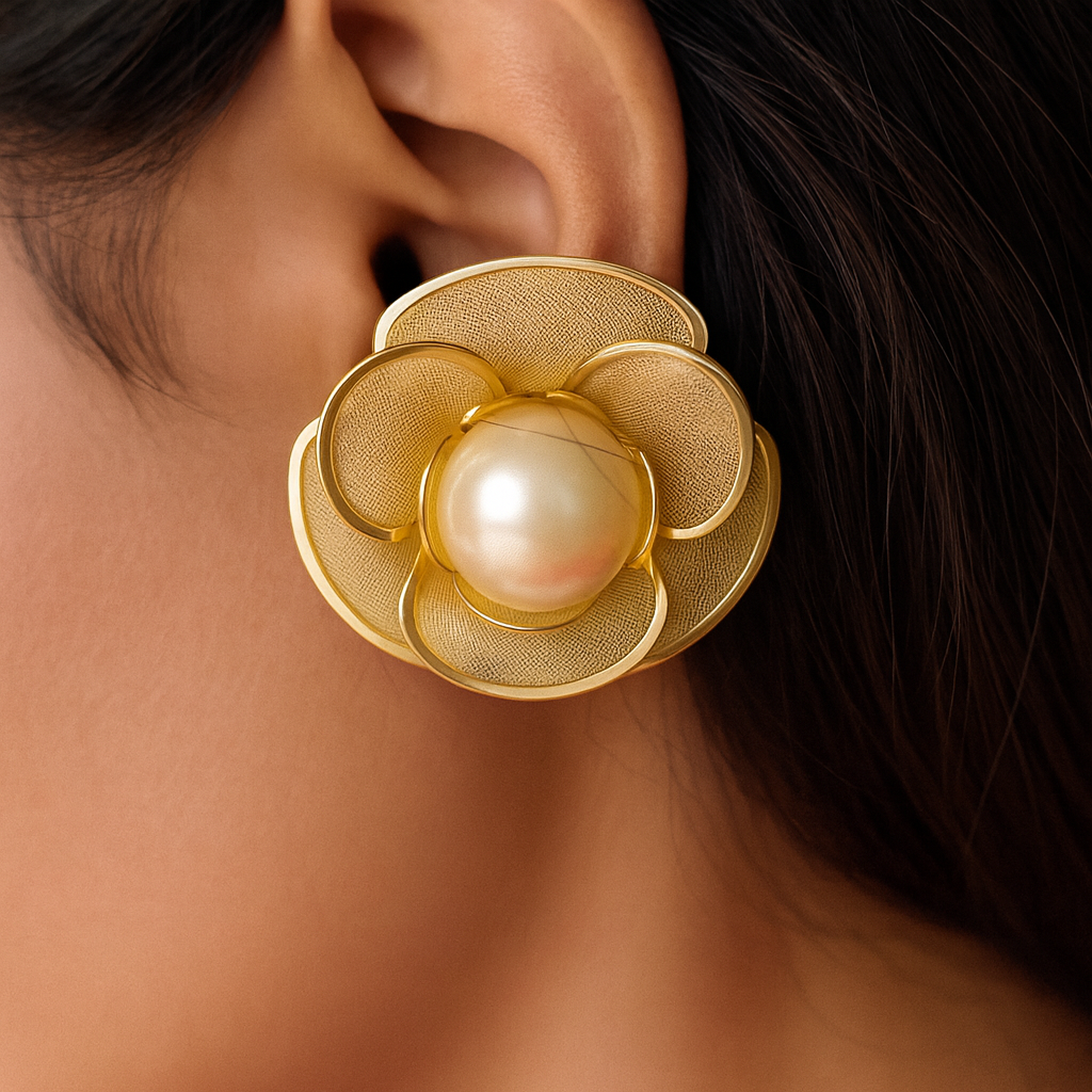 Pearl Elegance Earring Combo (Set of 3) – Gold Floral Stud, Silver Pearl Drop & Gold Wire Danglers
