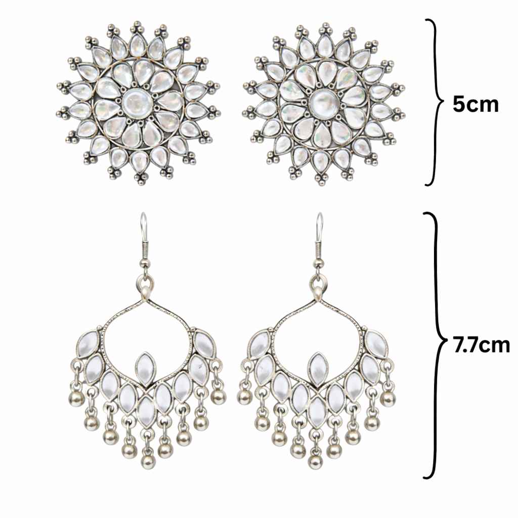 Oxidized White Stone Statement Earrings Combo (Set of 2)