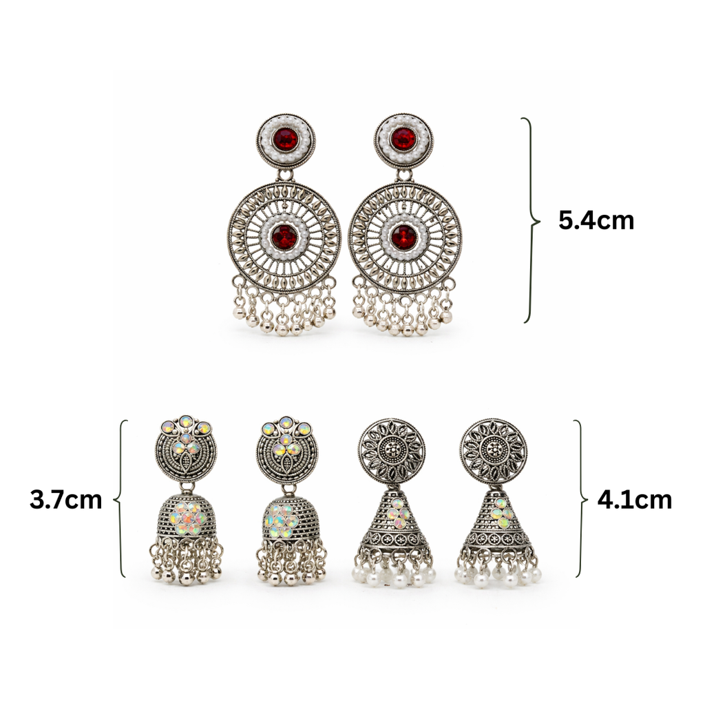 Oxidized Silver Earrings Combo - 3 Unique Traditional Designs