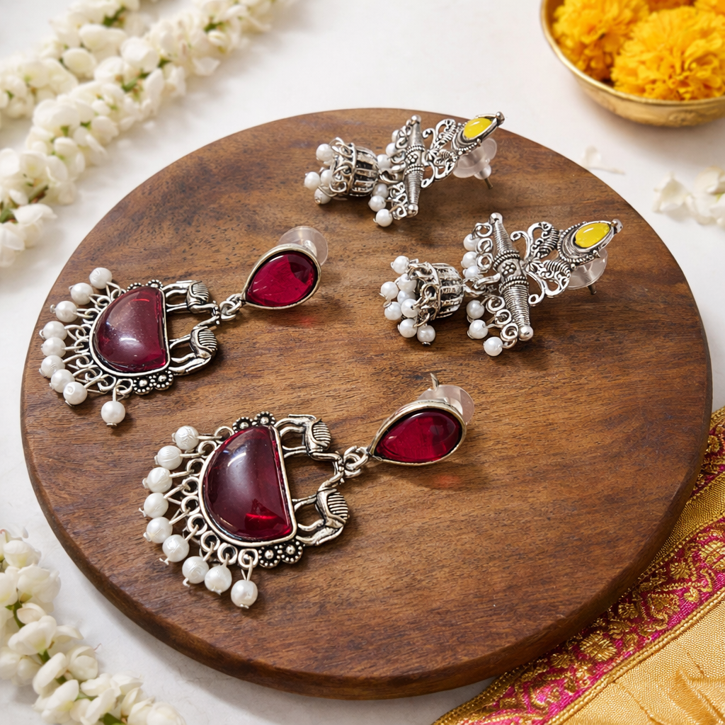 Oxidized Pearl Drop Earring Combo – Set of 2