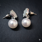 Silver-Tone Pearl Accent Stud Earrings