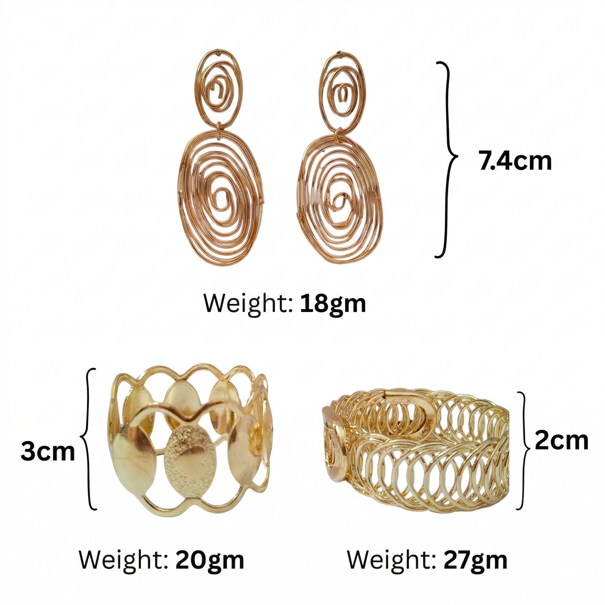 Spiral Earrings with Statement Bracelets – 3 Piece Jewelry Combo